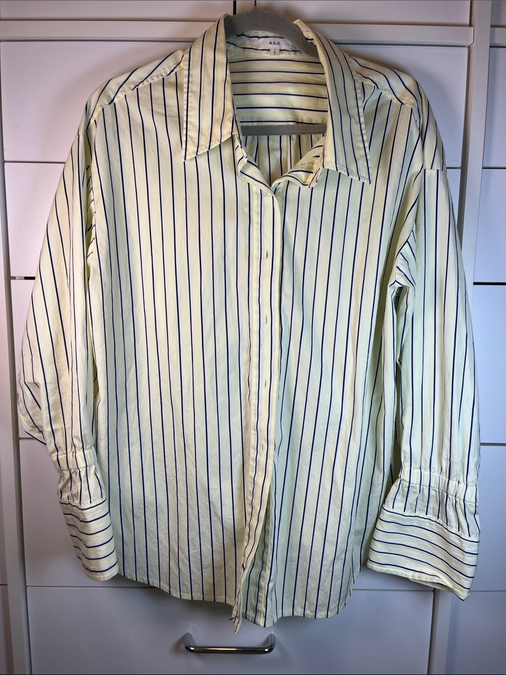 A.L.C Monica dress shirt pinstripe blue white yellow button down